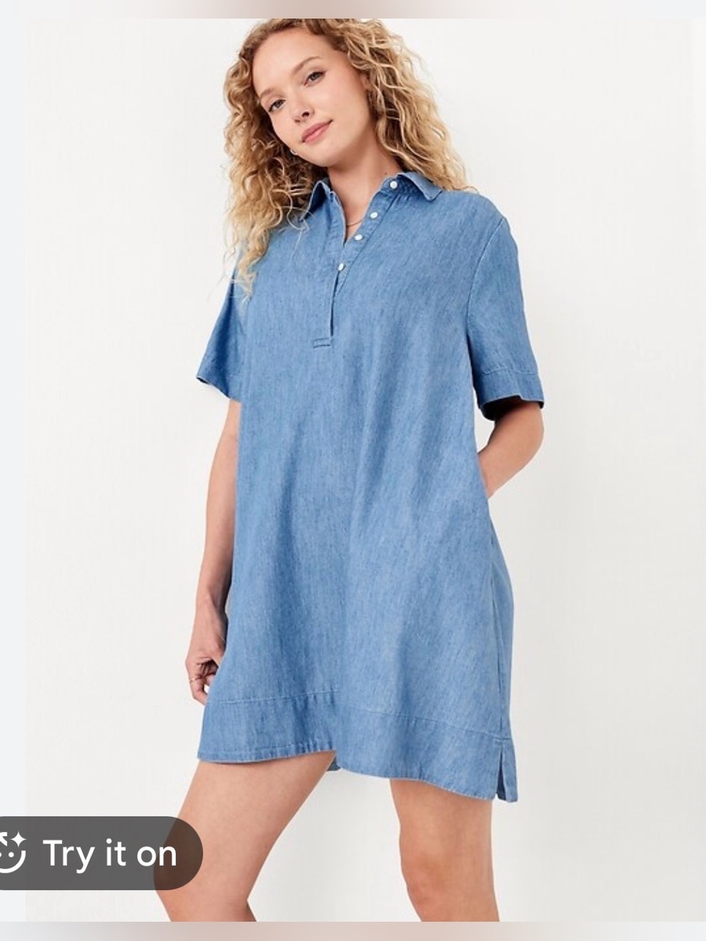 Old Navy Petite Chambray Swing Fit Dress With Pockets Sz SP